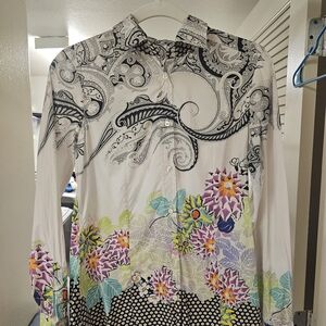Etro Black and White Paisley Button-Down Shirt